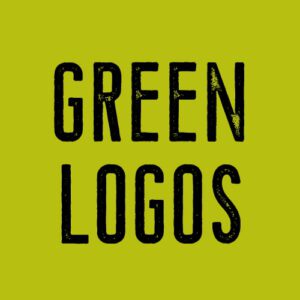 Black text on green background reading "Green Logos"