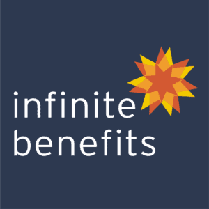 Infinite Benefits logo in white on a navy background