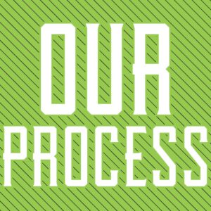 The words "Our Process" in a bold white font on a lime green background