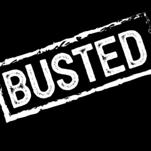 White distressed text on a black background that reads "busted"